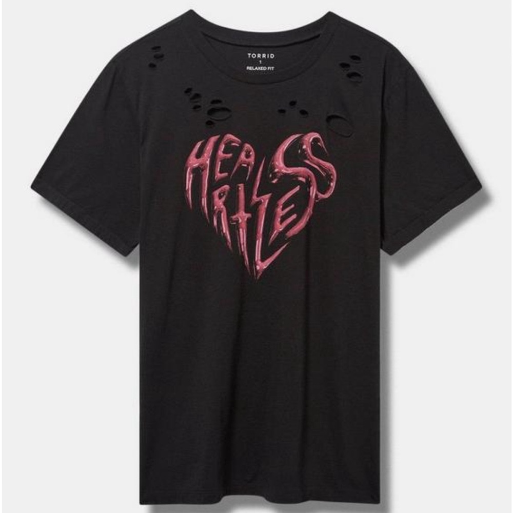 Torrid Heartless Relaxed Fit Cotton Destructed Roll Sleeve Tee NWT